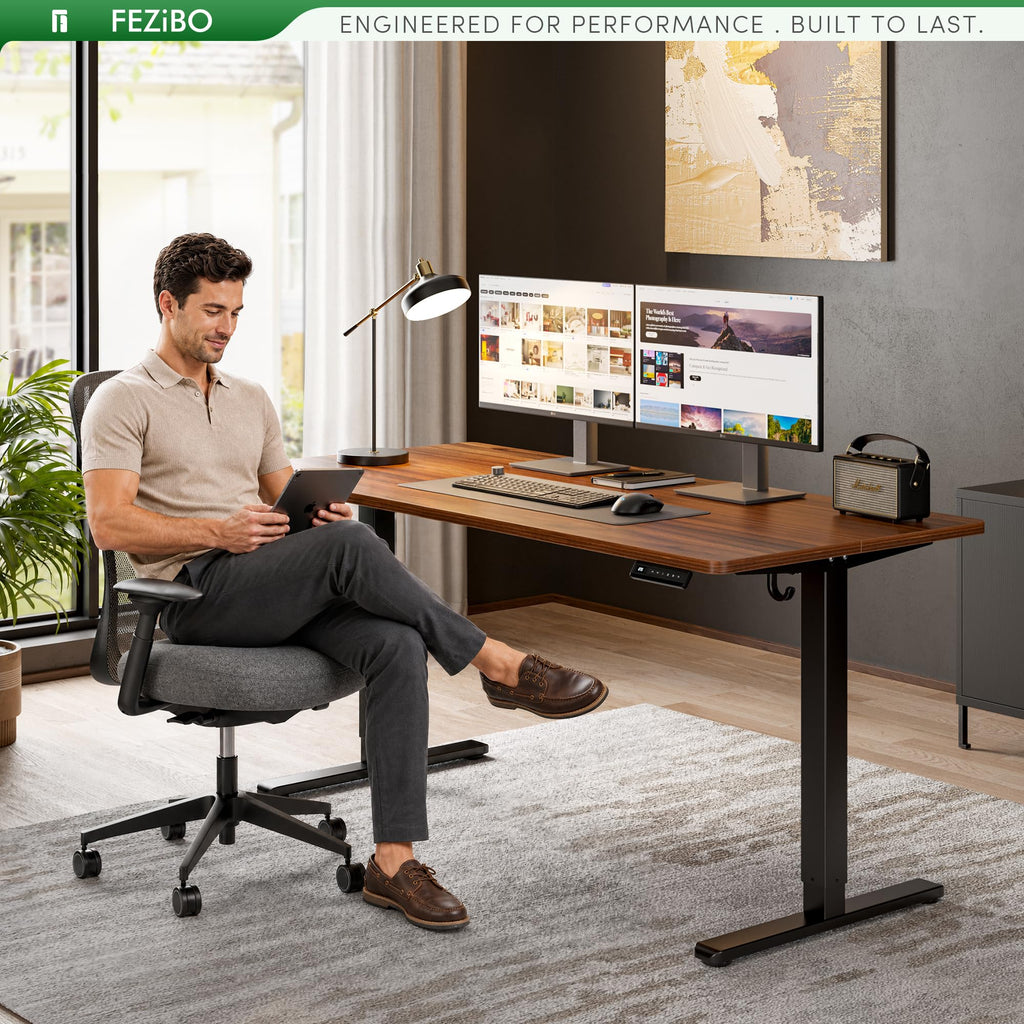 55 x 30 Large Electric Standing Desk Height Adjustable, Walnut