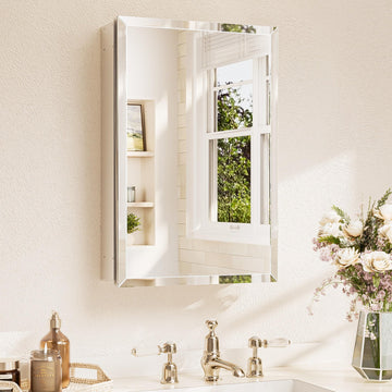 16 x 24 Bathroom Mirror with Storage with Tempered Beveled Mirror Silver Medicine Cabinet Aluminum Cabinet DTC