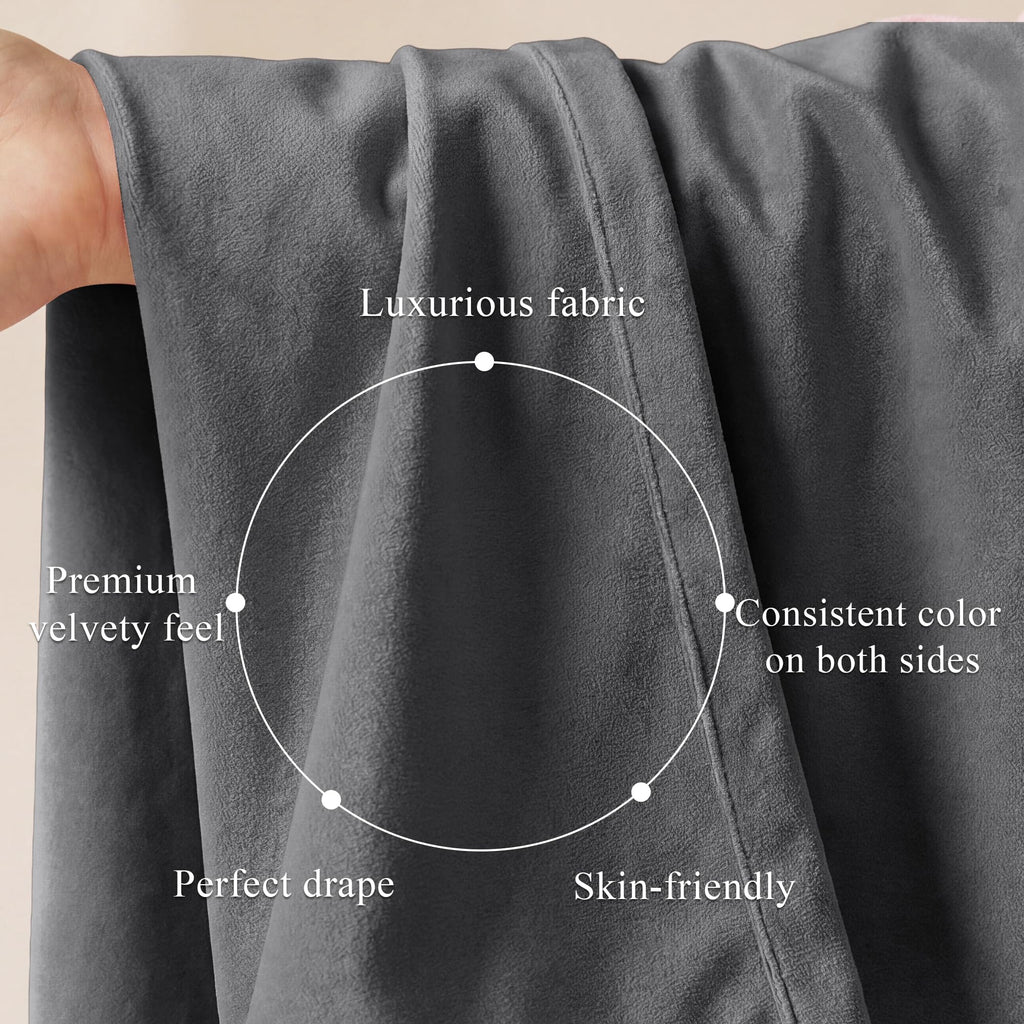 Grey Velvet Curtains Room Darkening, W52xL100, 2 Pcs