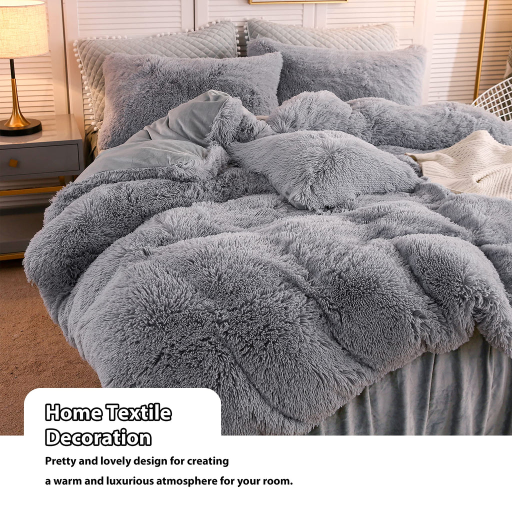 Fluffy Faux Fur Throw Pillow Covers Pack of 2, Gray