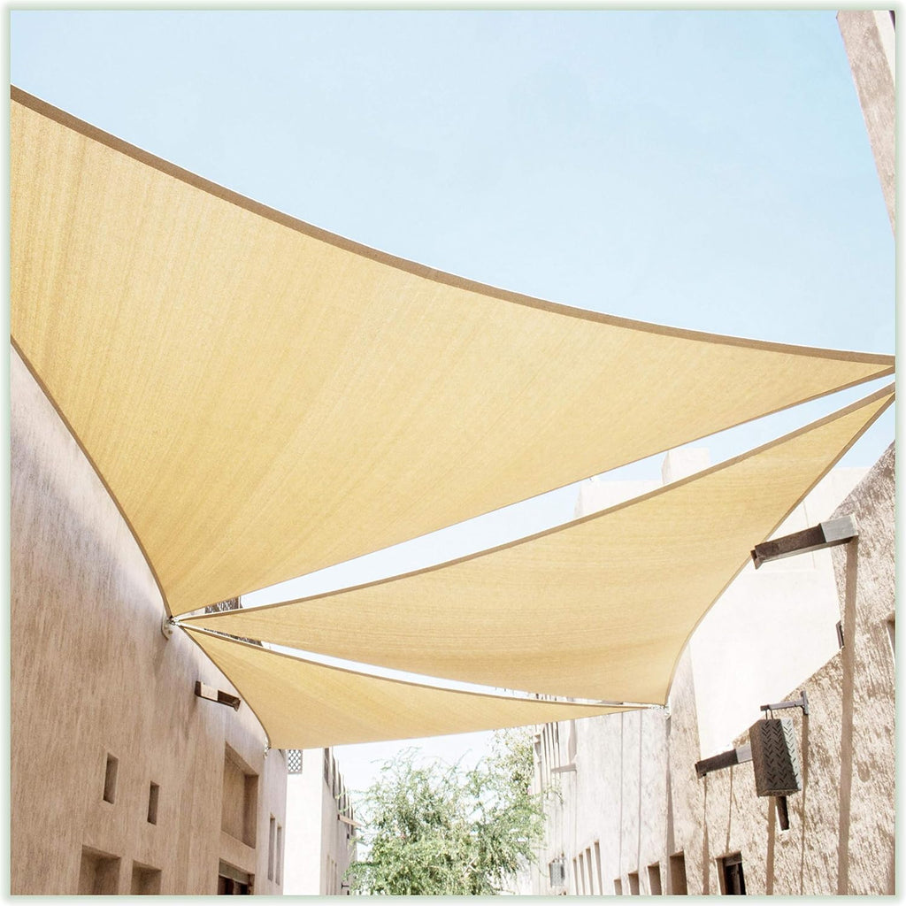 20' x 20' x 20' Beige Triangle TAPT20 Sun Shade Sail Canopy Mesh Fabric UV Block UPF50 - Commercial Heavy Duty - 190