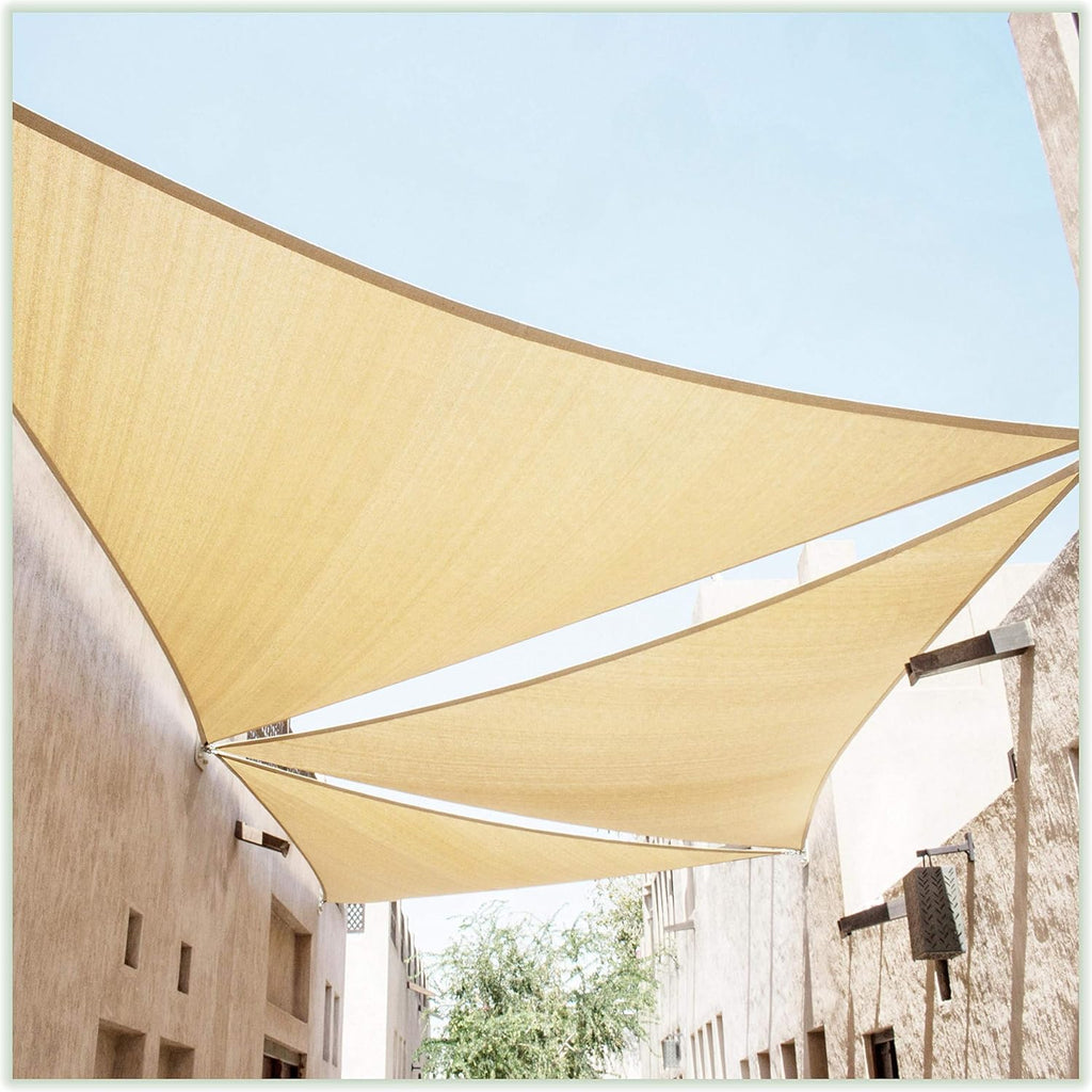 24' x 24' x 24' Beige Triangle CTAPT24 Sun Shade Sail Canopy Mesh Fabric UV Block UPF50 - Commercial Heavy Duty - 190