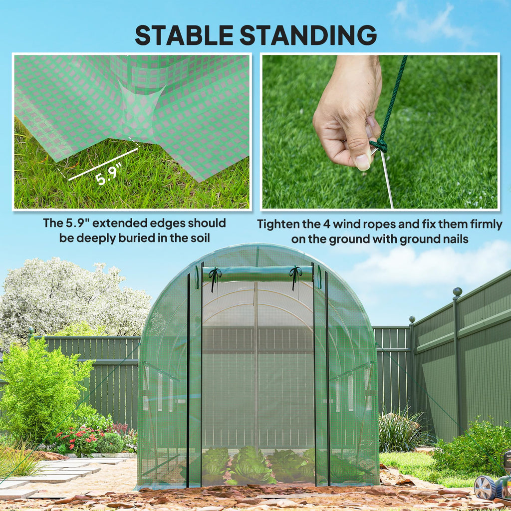 14.6'x6.5'x6.6' Hoop House Greenhouse with 2 Support Rods Green