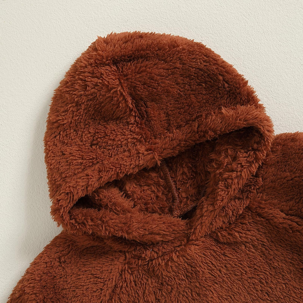 Infant Baby Girls Boys Thanksgiving Outfit Turkey Onesie Newborn Baby Long Sleeve Furry Romper Clothes (Brown, 3-6