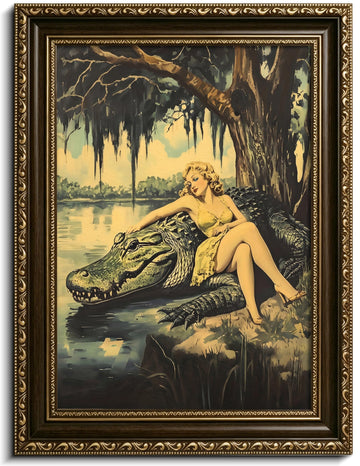Alligator Woman Canvas Wall Art Vintage Bayou Farmhouse Wall Decor