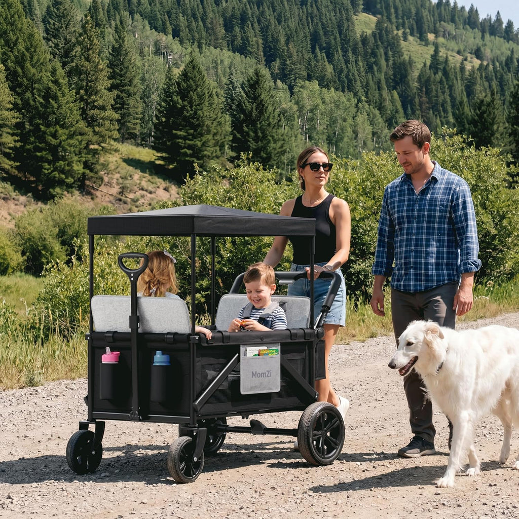 Wagon Stroller for 2 Kids, Collapsible Wagon Stroller with Removable Canopy, Foldable Stroller Wagon with 2 Seater