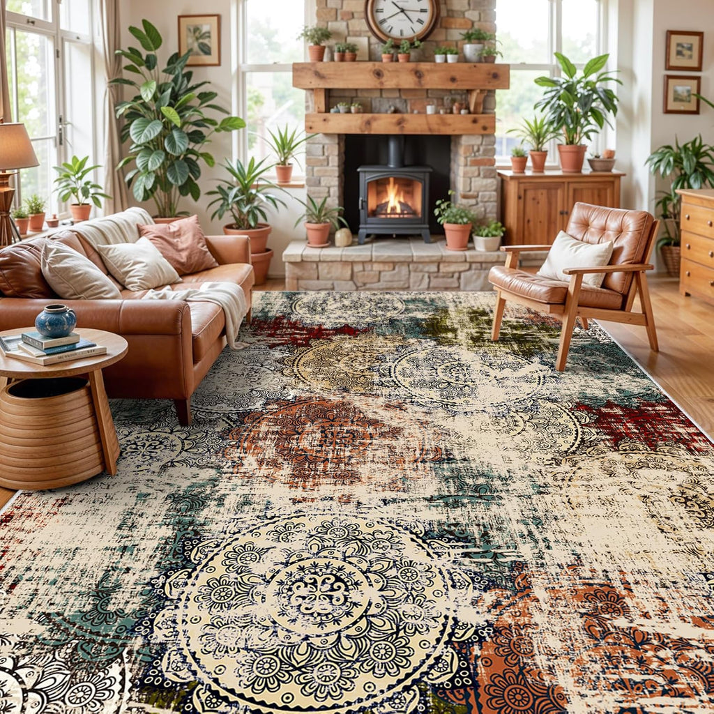 10x14 Living Room Area Rug - Modern Abstract Large Area Rugs Non-Slip Stain Resistant Carpets for Bedroom Soft Low