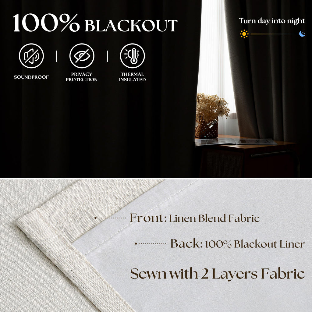 Natural Pinch Pleated Linen Blackout Curtains 102 Inches Long