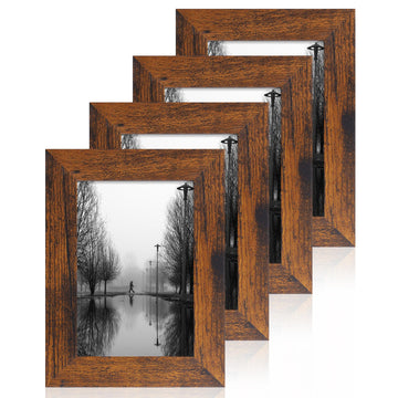 4x6 Picture Frame Set of 4, High Definition Glass 4 x 6 Frame, Wood Rustic Photo Frames for Horizontal or Vertical