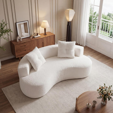 80" Boucle Curved Modular Boneless with 2 Pillows, White