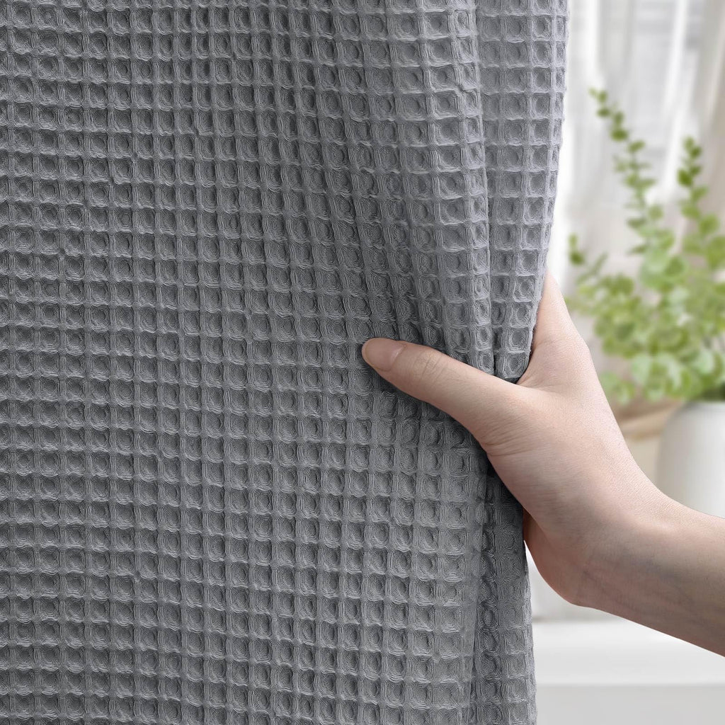 Waffle Weave Shower Curtain Heavyweight Cotton Fabric Grey 72Wx72L