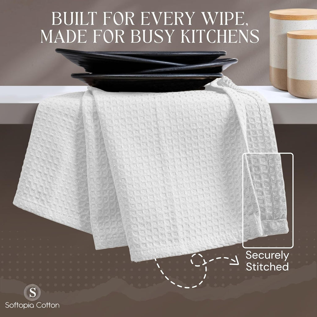 Waffle Kitchen Dish Towels 100% Cotton, Soft, Absorbent, Quick Drying, Multipurpose Use, Bar & Hand Towels, 16x26