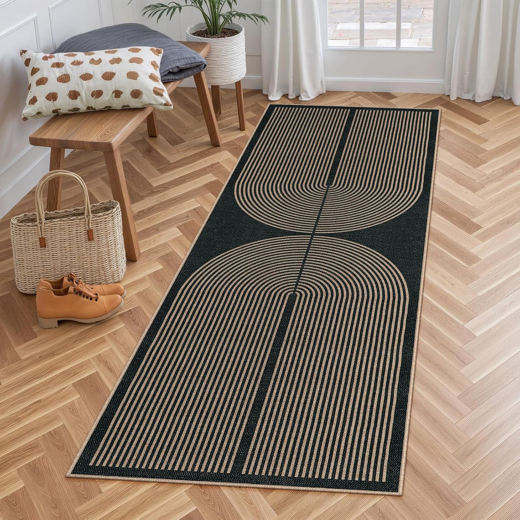 Enfys Modern Rainbow Hallway Runner Rug, 2x6 Washable Easy Jute Rugs for Entryway Kitchen Farmhouse 