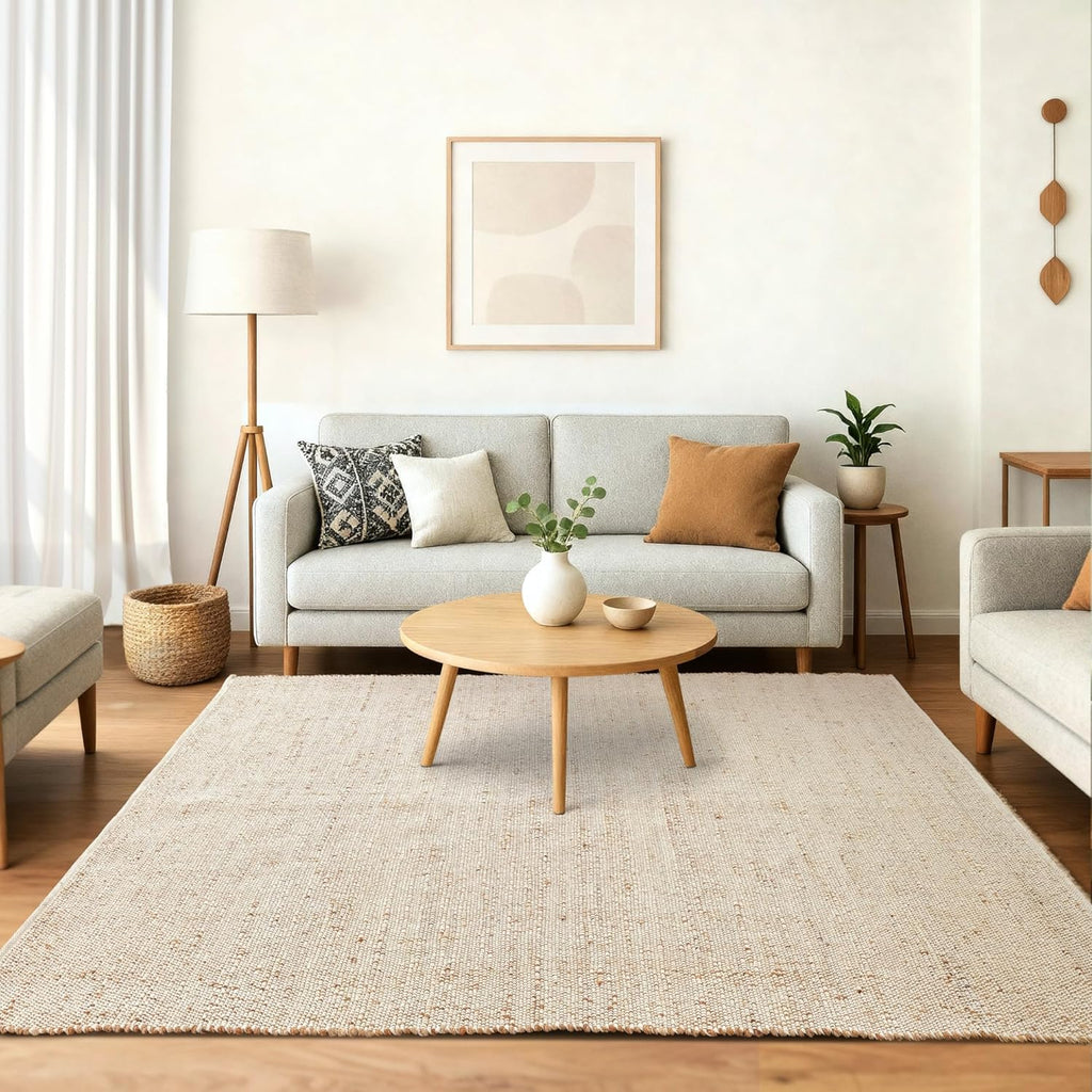 Jute Cotton Area Rug 9'x12' ft Large Rectangle Hand Woven Natural Farmhouse Rugs