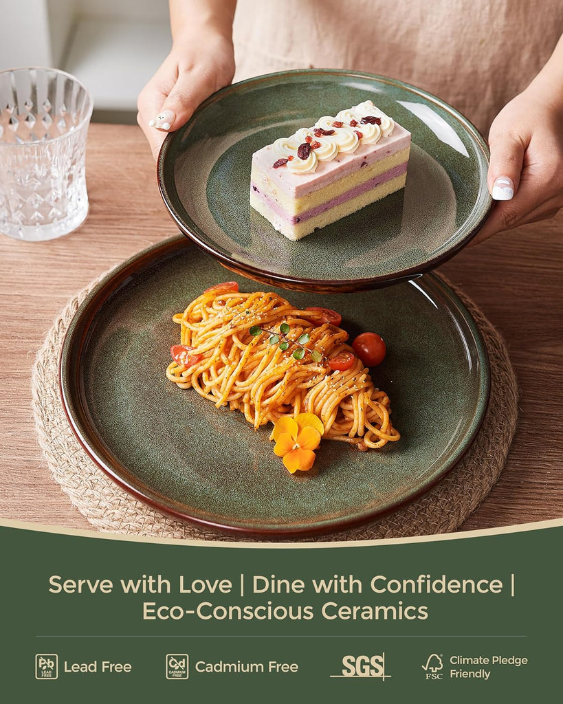 Stoneware Dinnerware Sets Service for 4, 12 pcs Reactive Glaze Plates and Bowls Sets, Handmade Ceramic Dish Set