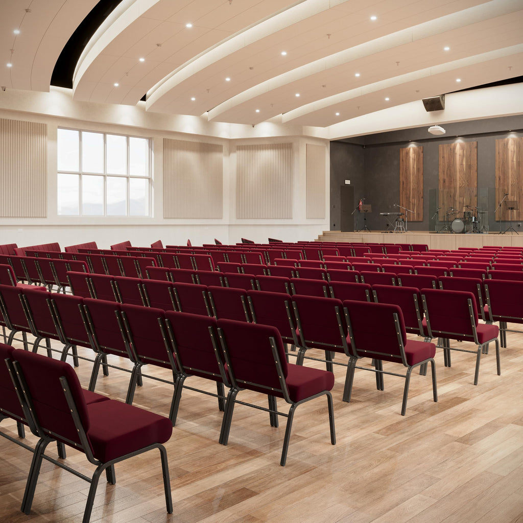 4 Pack HERCULES Series 21''W Stacking Church Chair in Burgundy Fabric - Gold Vein Frame