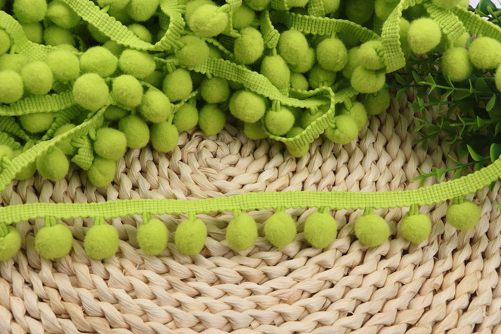 Ball Fringe 1" Wide Pom Pom Trim Ribbon Sewing(Pom Size 15mm,Lime Green) - 10 Yards