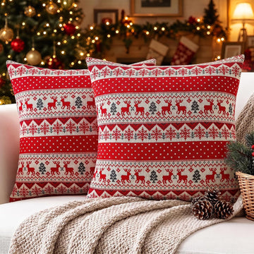 Christmas Knitted Throw Pillow Covers 18x18 Inch-Red - Set of 2