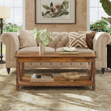 Coffee Table, 43" Farmhouse Coffee Table with Storage Shelf & Sturdy V-Shaped Support, Wood Center Table and Balco...