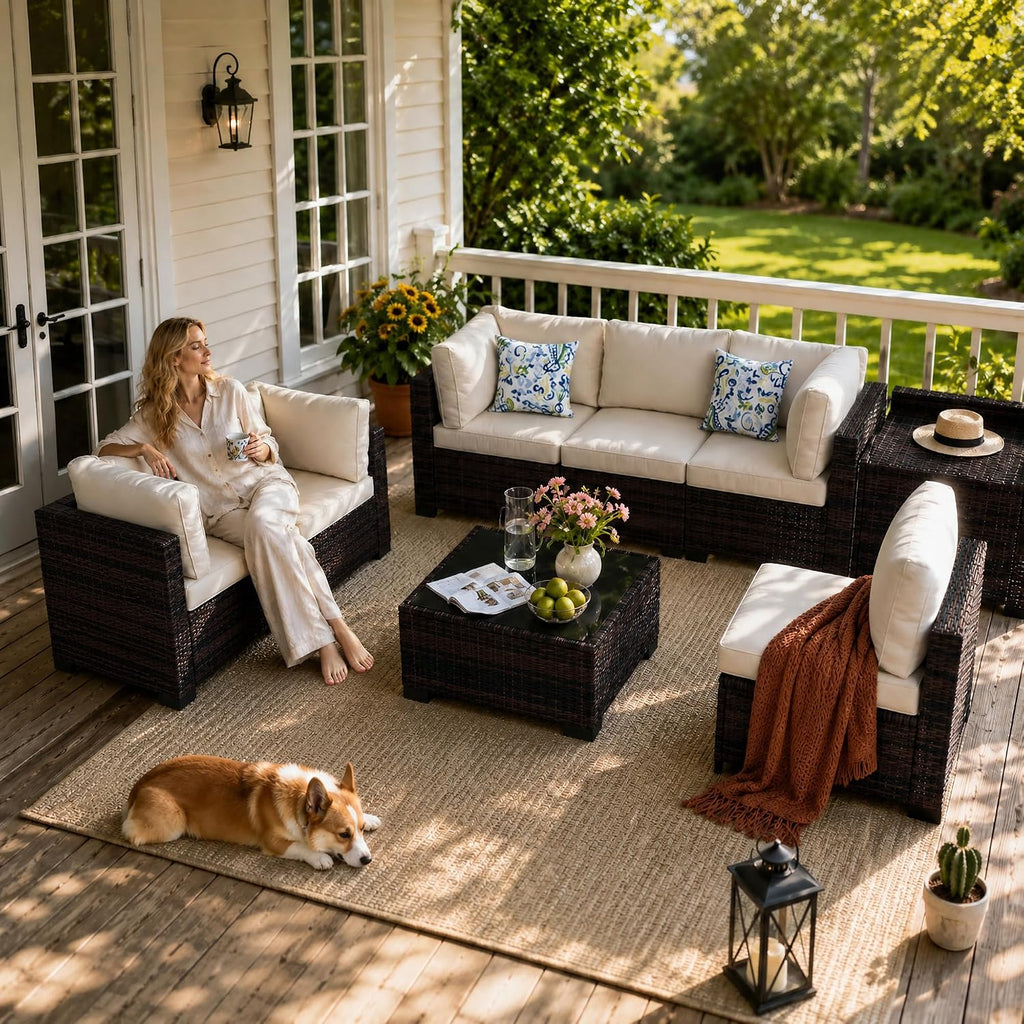 8-Piece Modular Patio Furniture Set with Storage Box Outdoor Sectional Sofa | Patio Conversation Set with Coffee