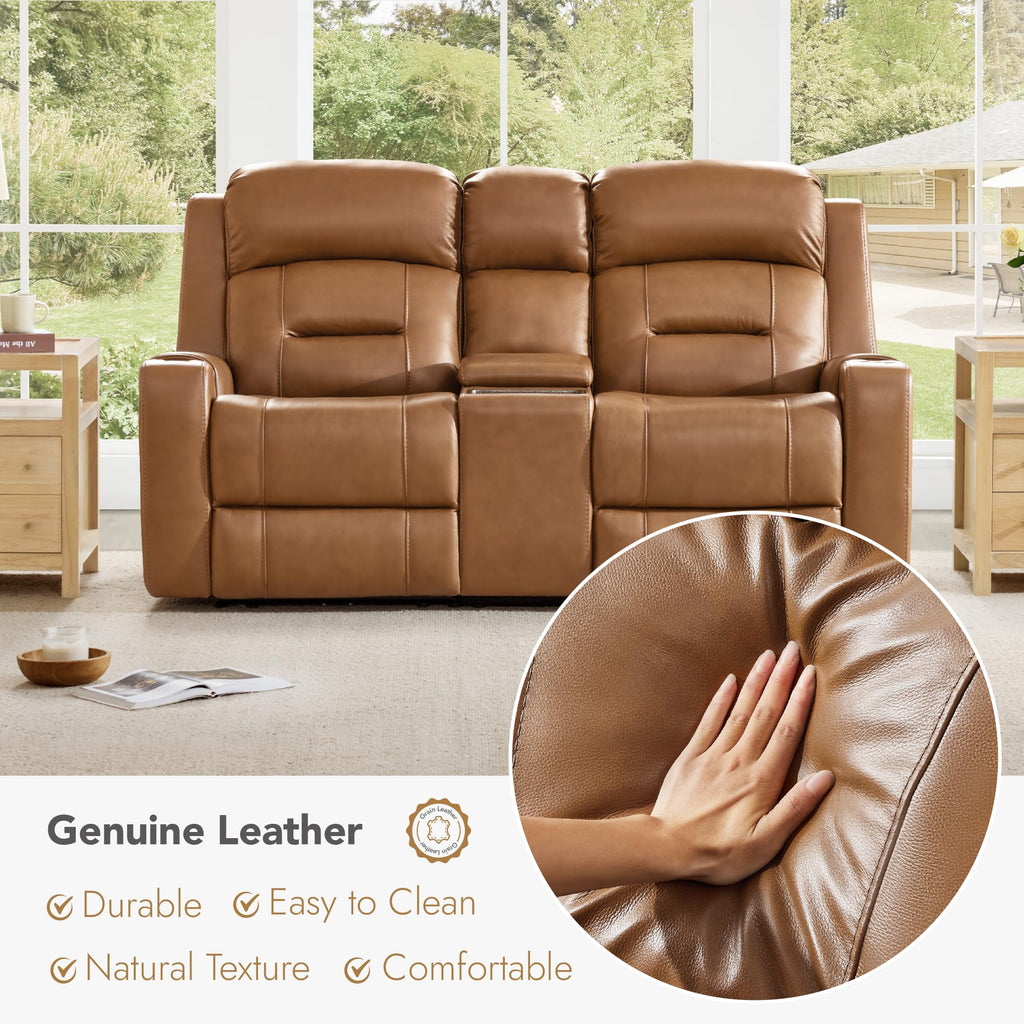 Lay Flat Power Reclining Loveseat with Console, Saddle