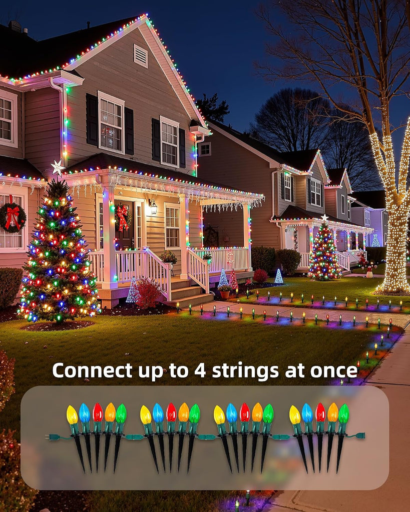 Christmas Pathway Lights Outdoor,25.7 Ft C9 Lights with 20 Multicolor Bulbs