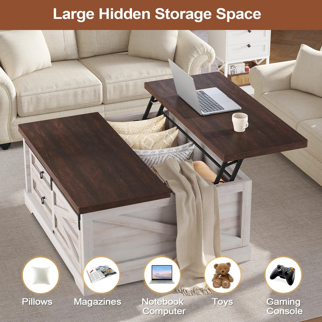 39.4'' Lift Top Coffee Table with Storage, Farmhouse Coffee Tables, Square Coffee Table with Large Hidden