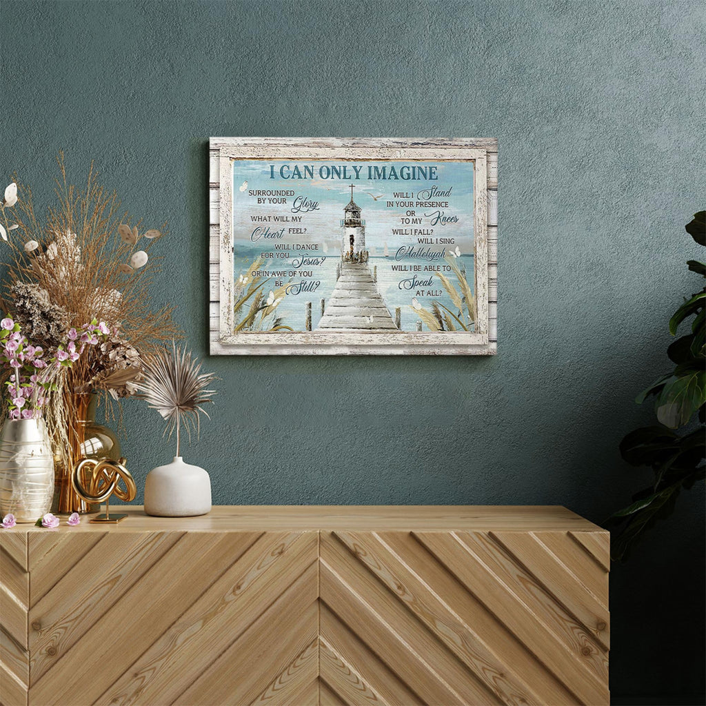 Christian Lighthouse Decor Wall Art, Religious Nautical Pictures 16"x24"
