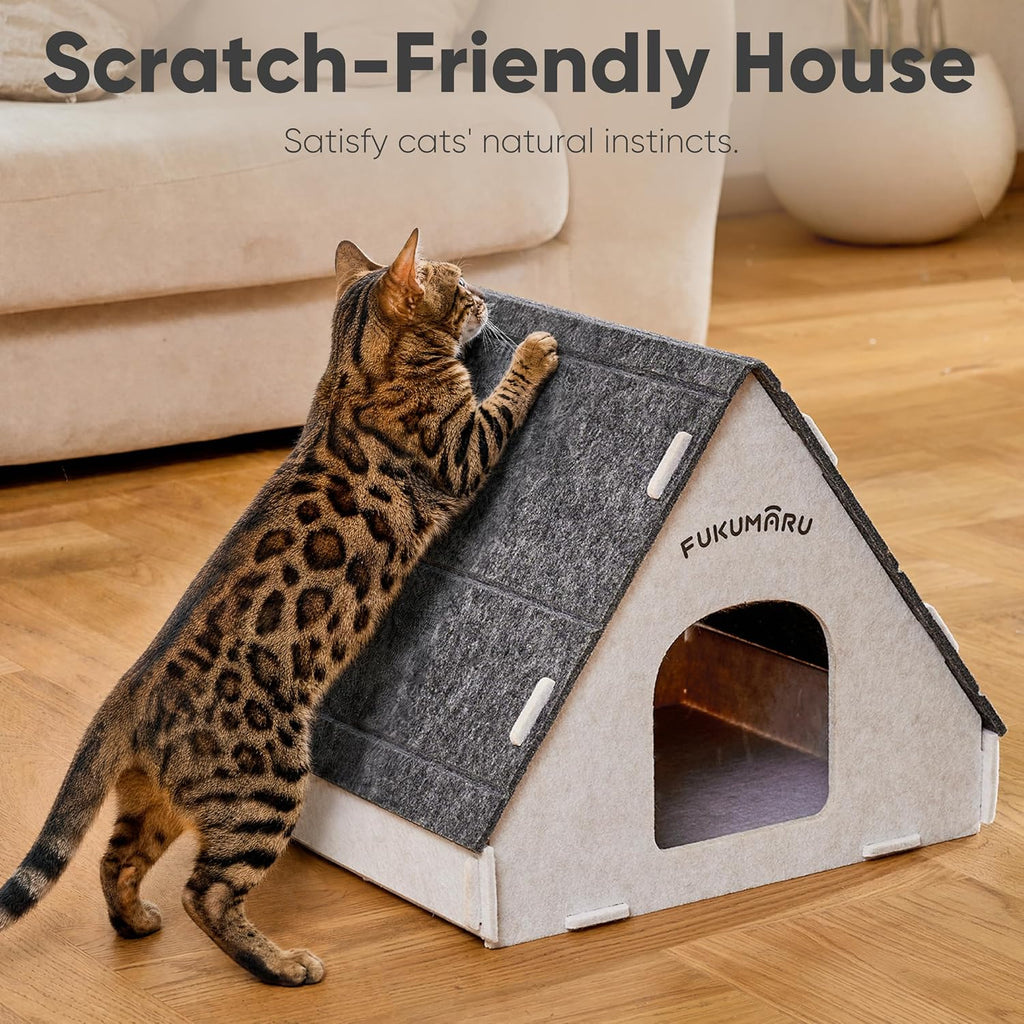 Cat House Cave Bed for Indoor Cats, Large Warm Felt Cat Hideaway