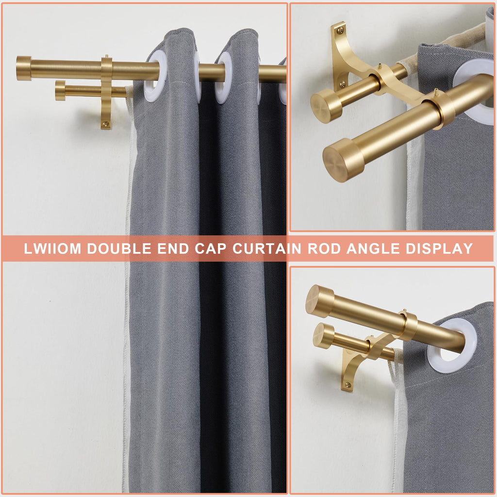 Double Curtain Rods with Aluminum End Cap and Full Surround Brackets, 1"Front and 5/8" Back Rod, Adjustable between 72