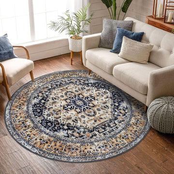 Round Rug 6 Ft Rugs for Entryway Washable Circle Rug Non Slip Round Living Room Rugs Printed Faux Wo