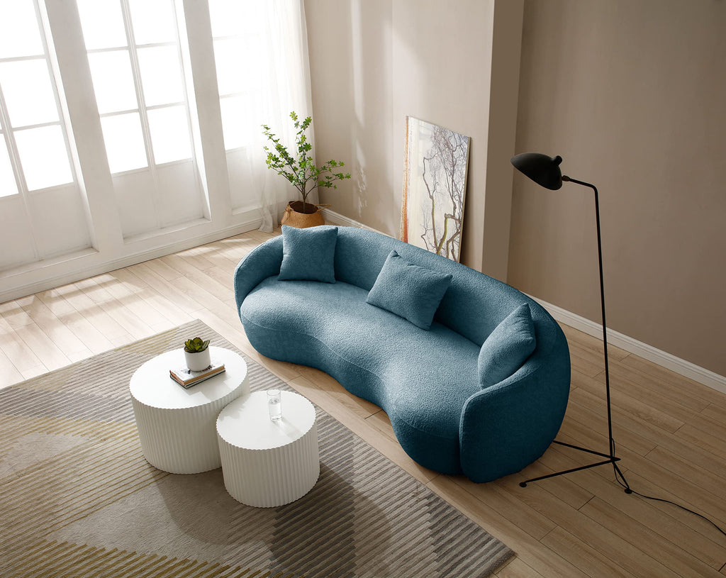 Curved, 93.6'', 4 Seater, Boucle, Modern, Blue, for Reception Place