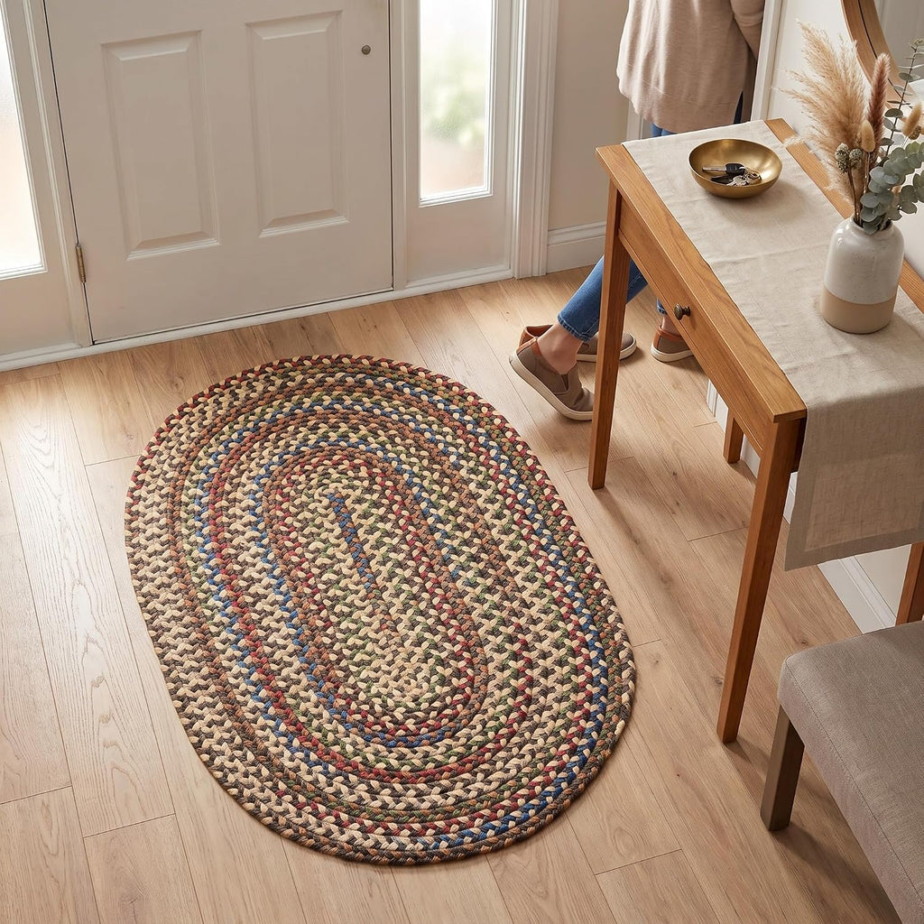 Roxbury American Made Braided Rug for Indoor Outdoor Spaces, Dk. Taupe/Natural Multi, 2' X 3' Oval