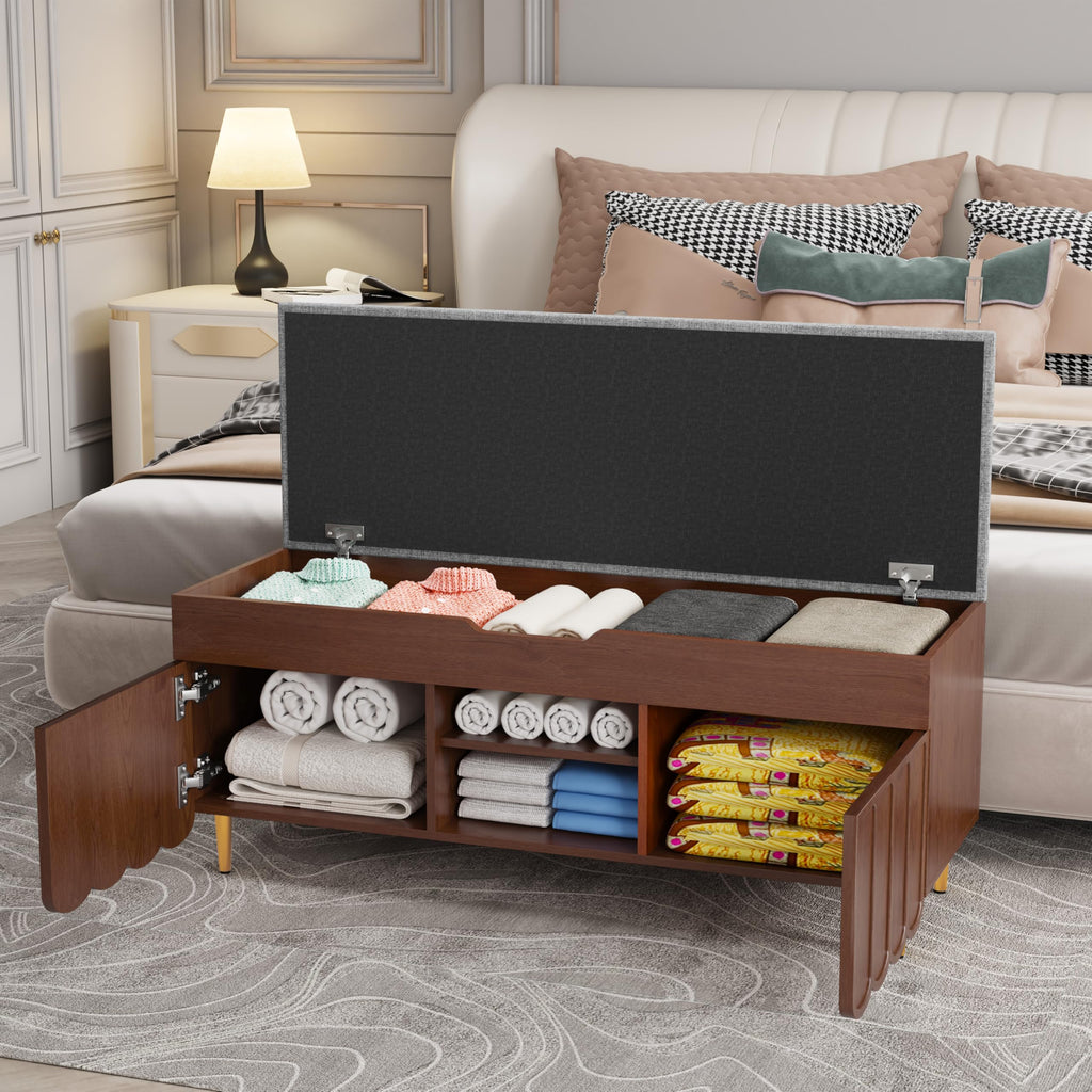 40" Upholstered Flip Top Entryway Shoe Bench, Walnut