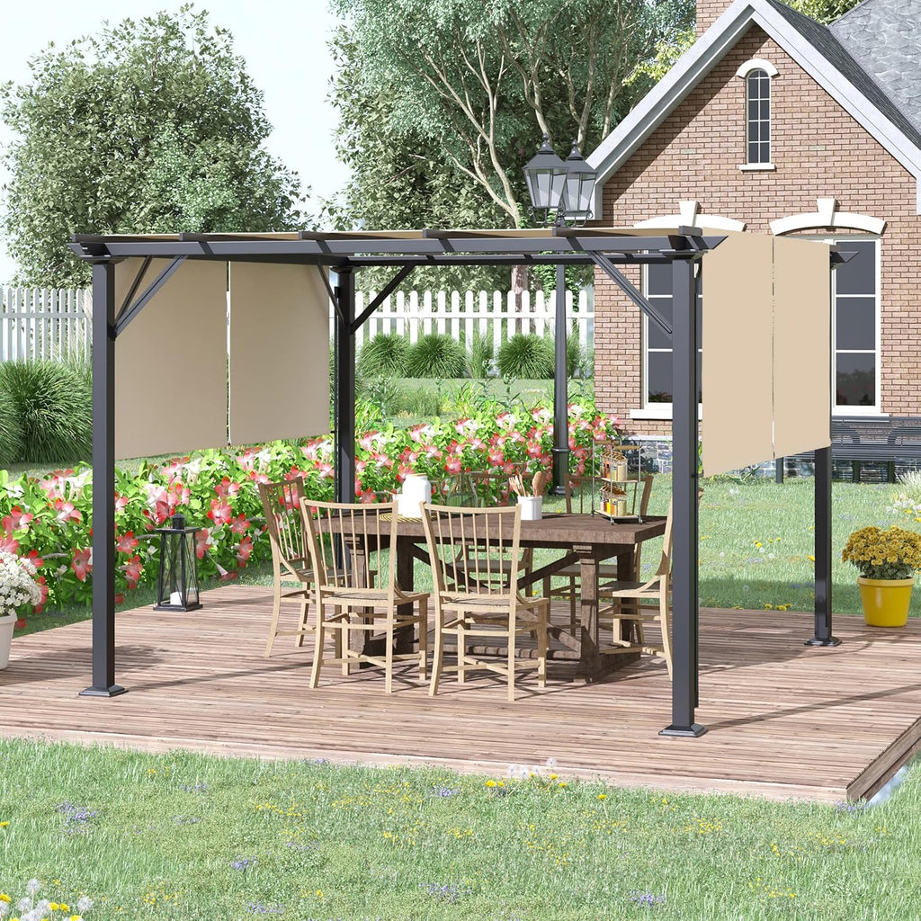 12' x 10' Outdoor Retractable Pergola Canopy with Sun Shade Unique Design Canopy Patio Metal Shelter for Garden Porch