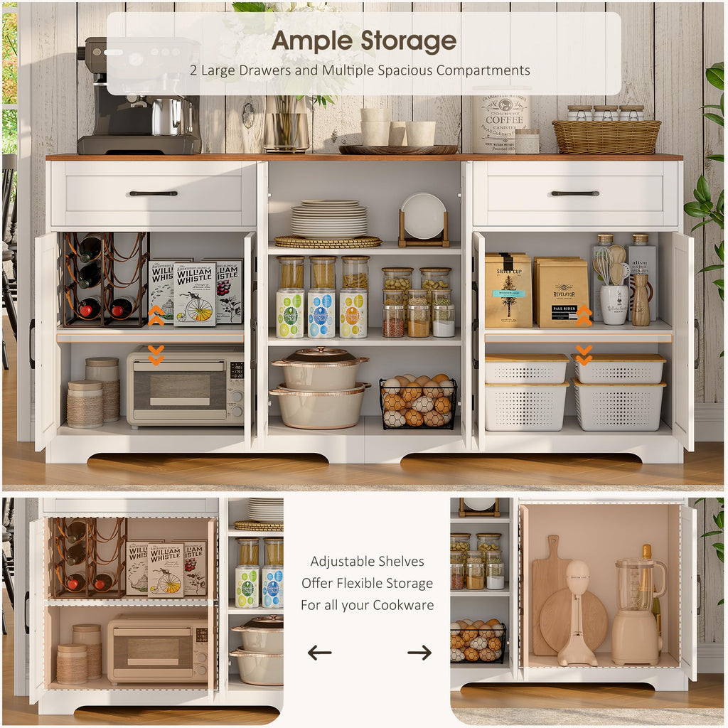 71" Farmhouse Sideboard Buffet Cabinet with Storage, White