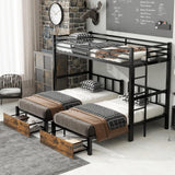 Triple Bunk Bed for Kids,Detachable TwinXL Over Twin Over Twin Metal Bunk Bed with Guardrails,Ladder &