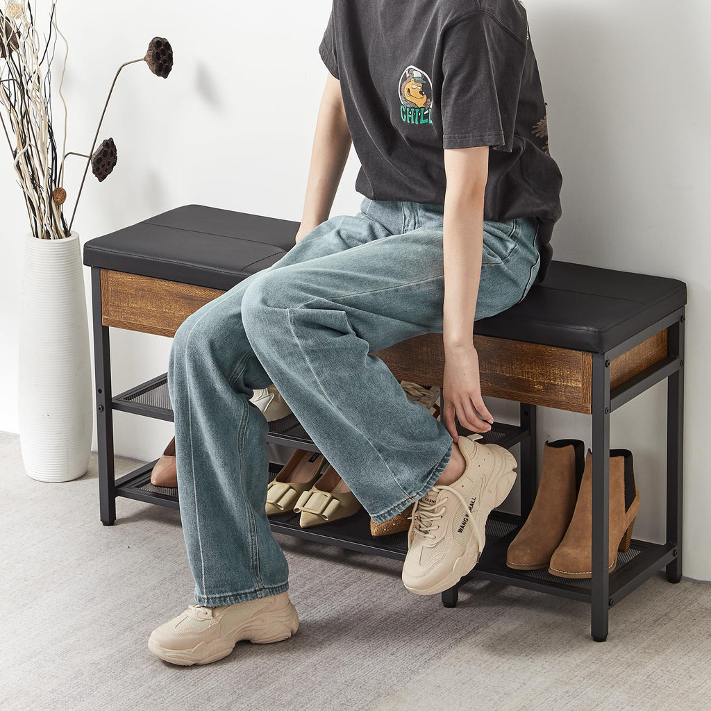 37.8'' Shoe Rack Bench with Upholstered Cushion