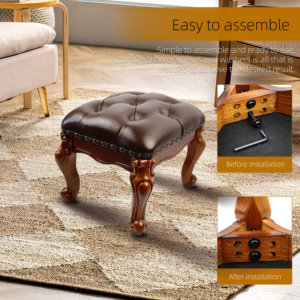 Leather Foot Stool Ottoman Foot Rest, Small Vintage Footstool
