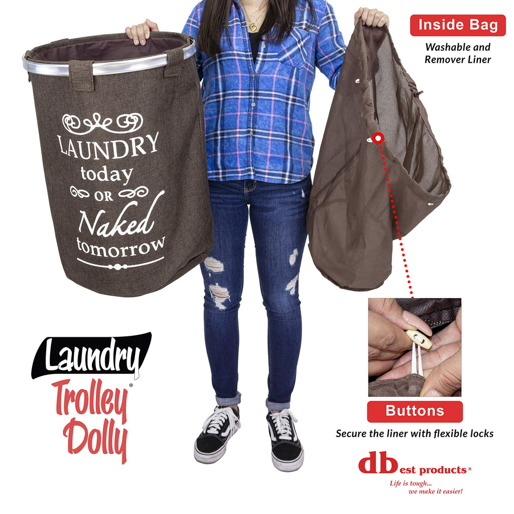 Laundry Trolley Dolly, Brown Laundry Bag Hamper Basket cart with wheels sorter