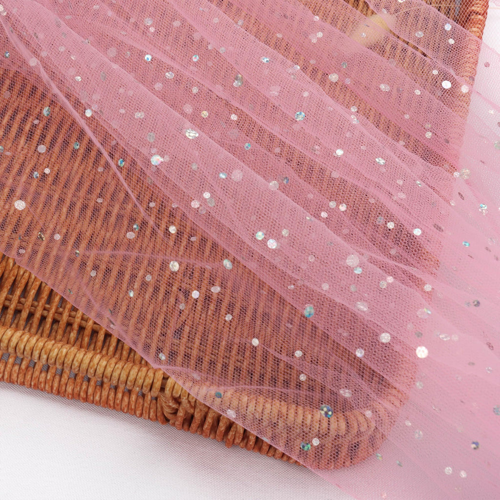 59" x 5 Yards Light Pink Glitter Tulle Rolls Bolt Sequin Tulle Fabric Mesh Fabric for Tutu Skirts Dress Sewing DIY