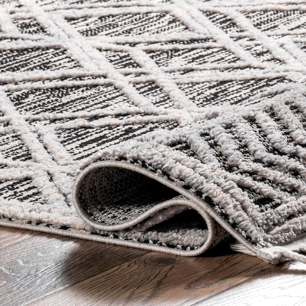 Ansley Grey Trellis Power Loomed Area Rug