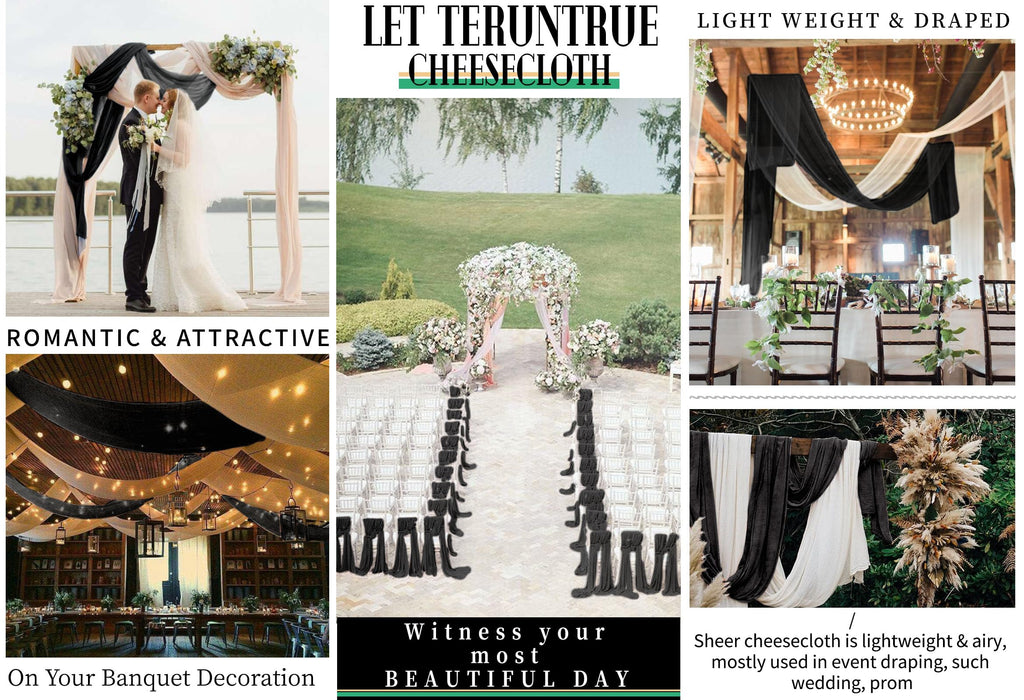 Black Wedding Gauze Cheesecloth Fabric, 10 Yard Cheesecloth Arch Draping Ceiling Drape Table Runner Fabric, DIY