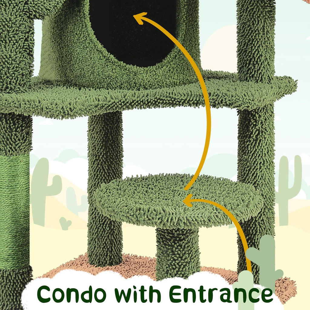 54in Green Cactus Cat Tree with Sturdy Multi-Level Platforms