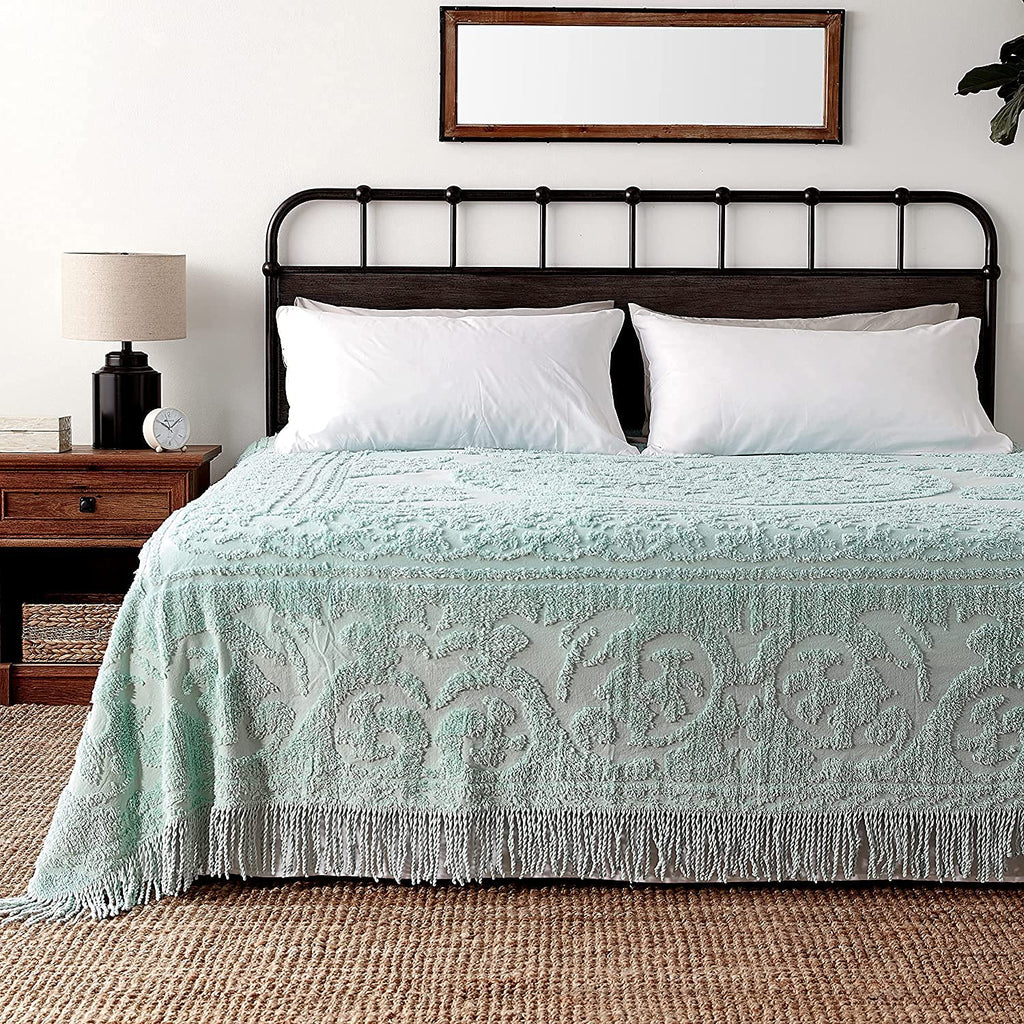 Medallion King Cotton Chenille Bedspread, Blue