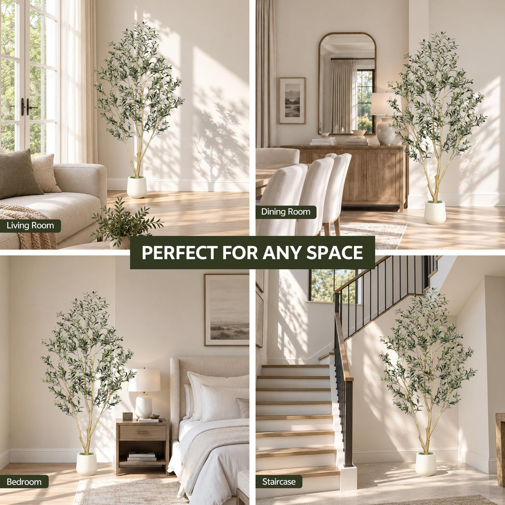 Olive Trees Artificial Indoor 7ft with White Tall Planter
