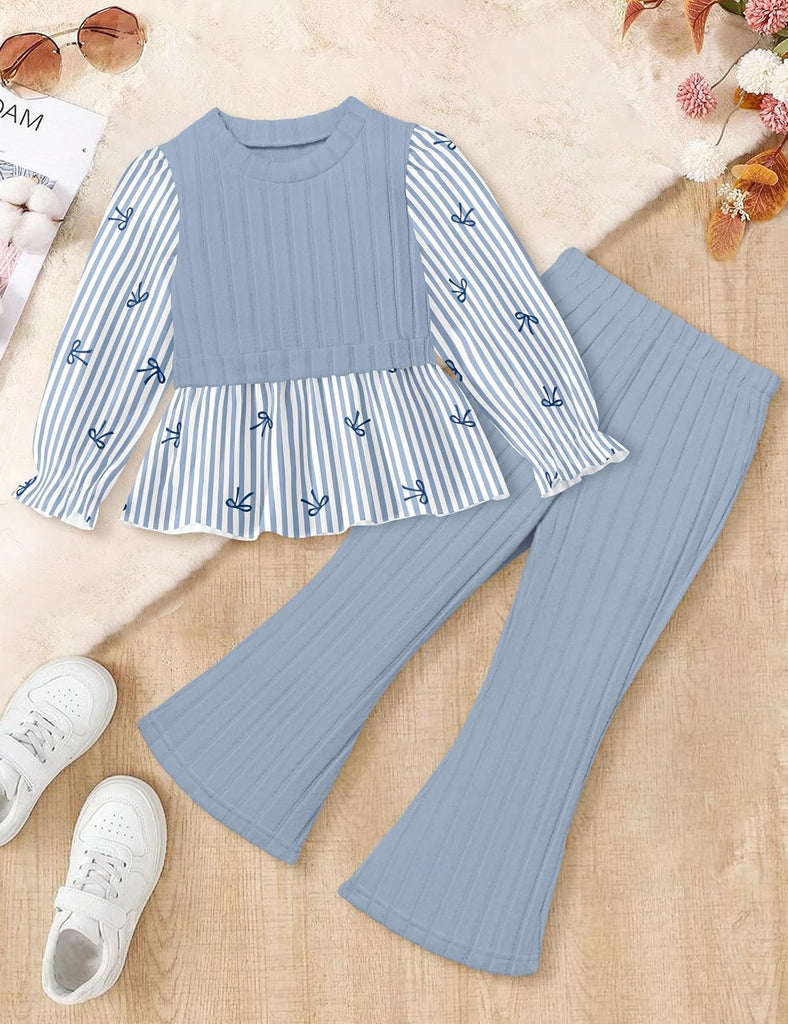 Toddler Girl Clothes Bow Top Flare Pants 2Pcs Fall Winter Outfits