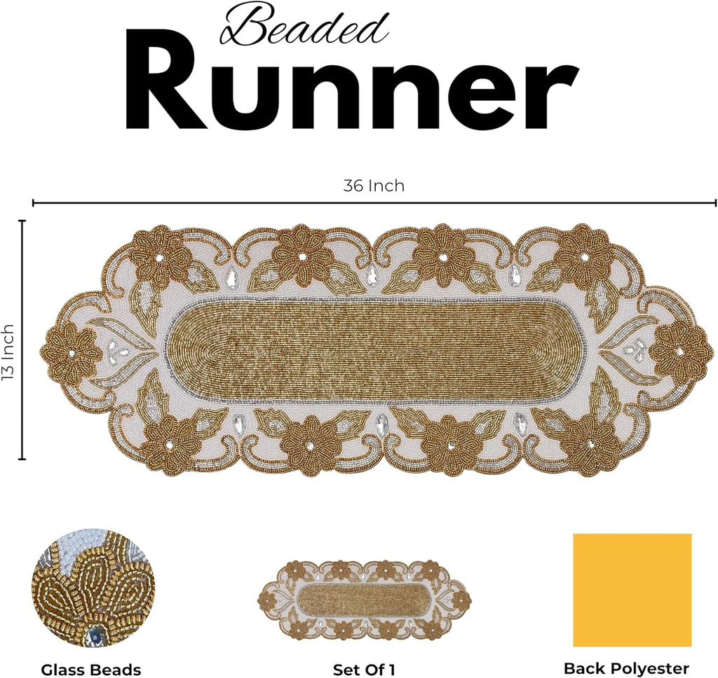 Elegant 36" Gold Beaded Table Runner - Handmade Decorative Beads Runner for Christmas & Thanksgiving - Festive