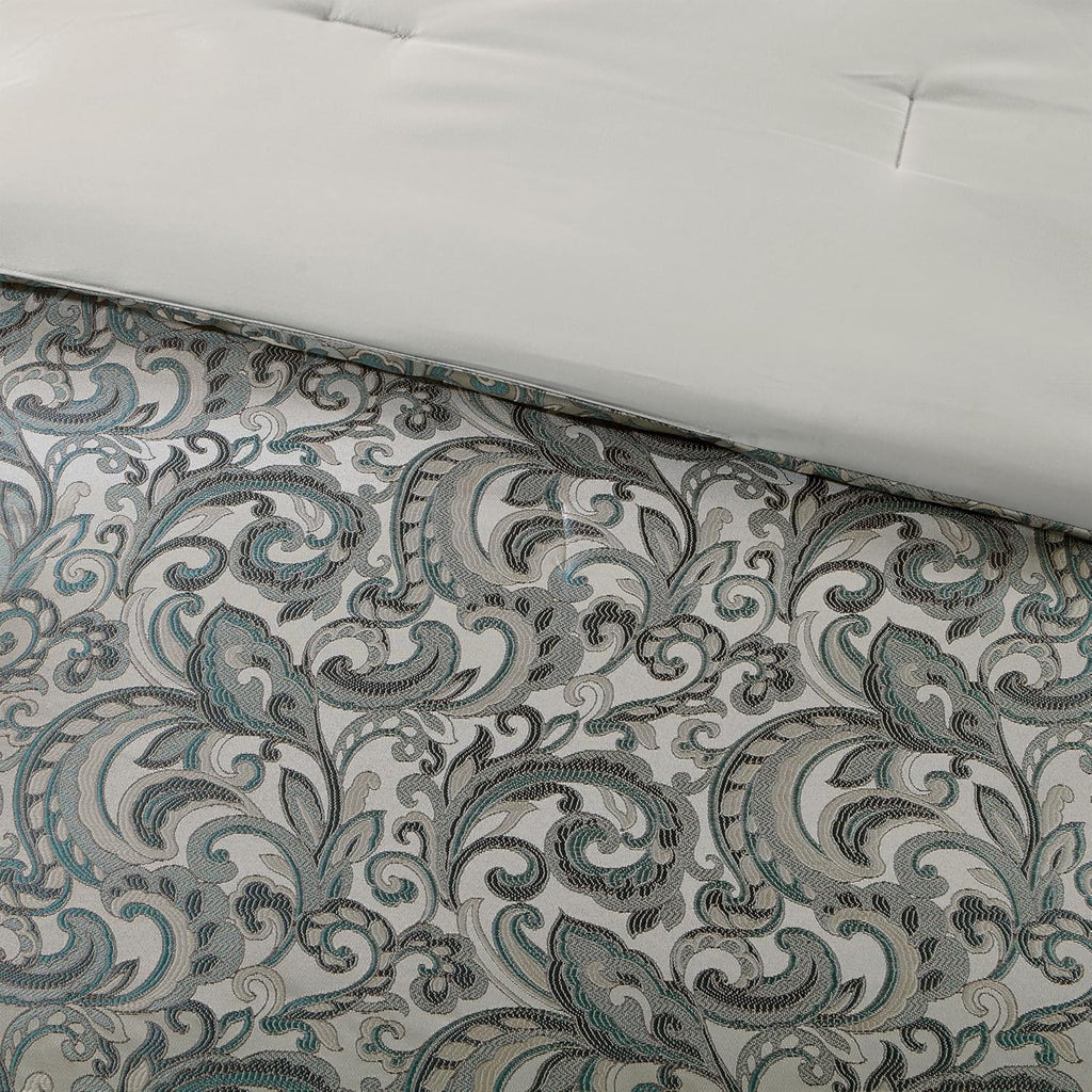 24 Piece Faux Silk Paisley Queen Comforter Set with Matching Curtains, Down Alternative Hypoallergenic