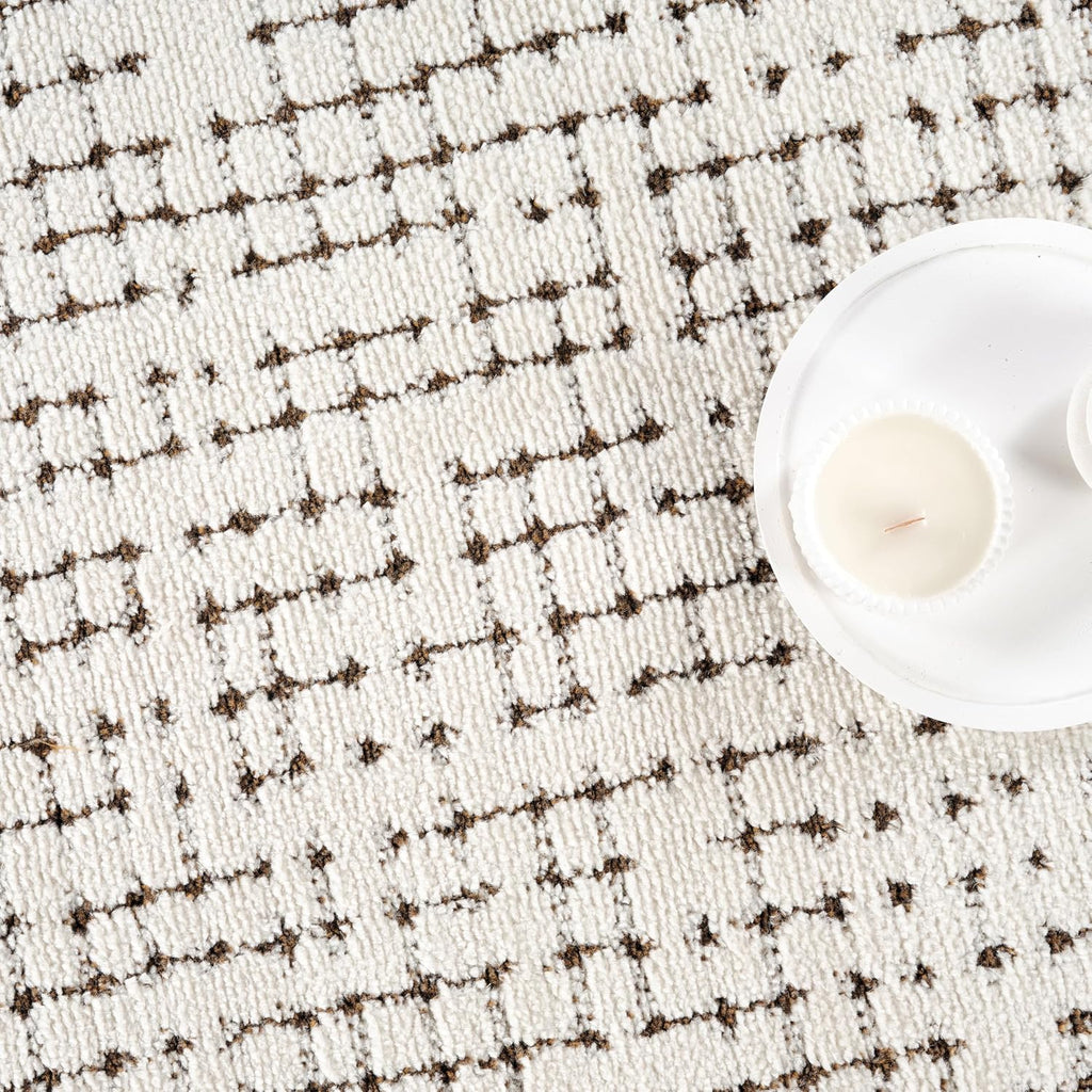 Cream & Brown Area Rug - - Oliver Collection - Textured Checkered Pattern - Non-Shedding, Easy to Clean